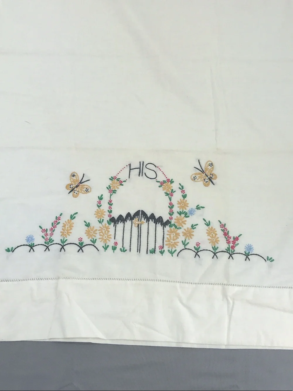 Embroidered 'His' and 'Hers' Pillowcase Set - Cream with Floral Detail